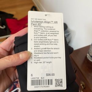 Lululemon Align Black Sz 6 Nwt 25”